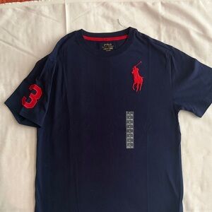 Polo by Ralph Lauren Navy Blue Tee with Red Logo & Sleeve Patch